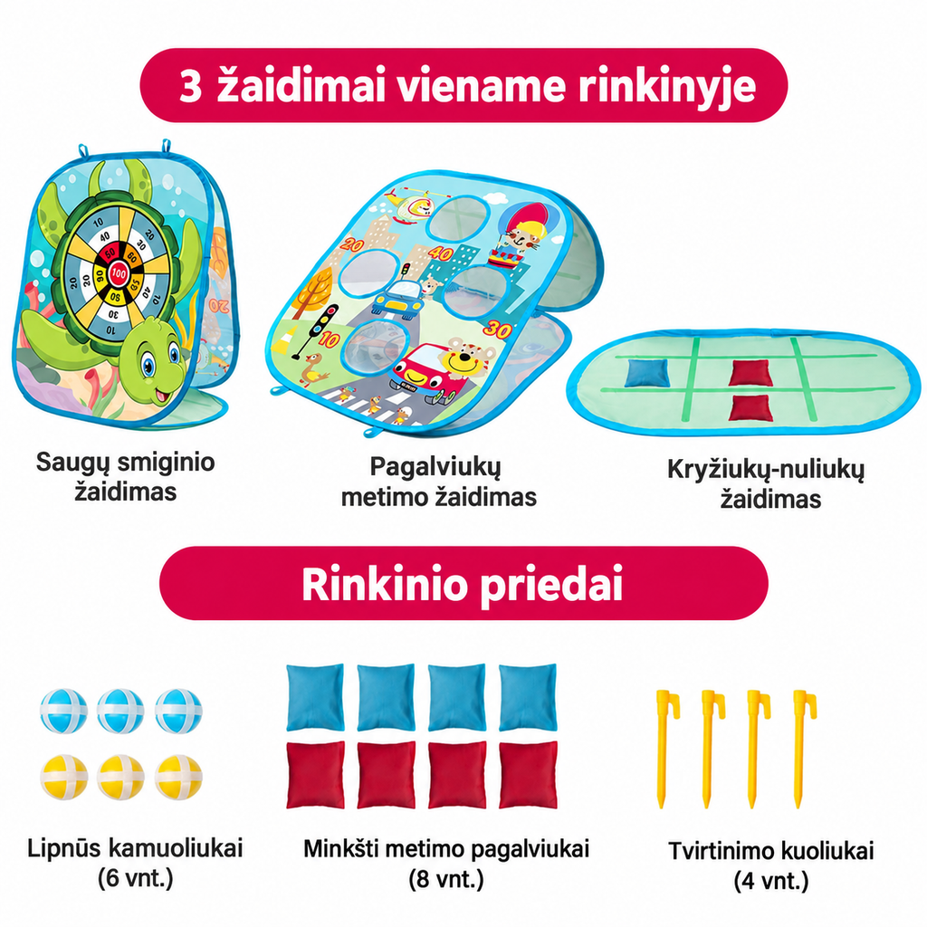 3-in-1 žaidimas „Tossing Game Board“