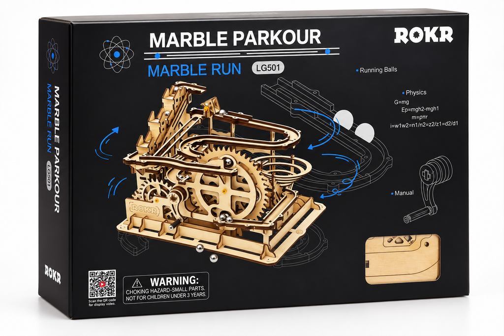 ROKR „Marble Parkour“ – medinis rutuliukų trasos konstruktorius